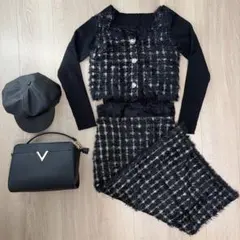 GRL シャギーニット チェック柄 トップス タイトスカート2点セットdr491