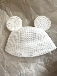 帽子 ミッキー耳付き ハット メッシュバケハ ホワイト　ディズニー