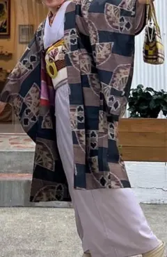 長羽織　アンティーク　銘仙　レトロ