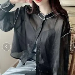 新品未使用　 JUNOA Meiru 配色デザインシアーショートシャツ