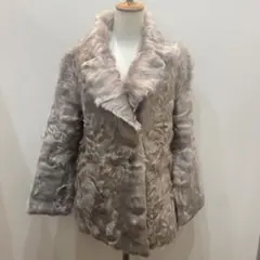 sh1843 毛皮　淡いベージュ ダブルブレスト ファーコート　レディース