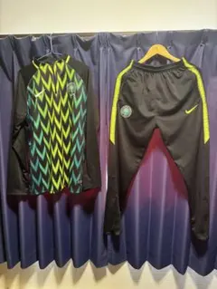 Nike サッカーウェア ジャージ 黒/緑/黄　ナイジェリア　上XL 下L