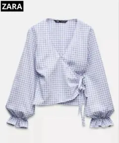 【ZARA】ギンガムチェック ラップ ブラウス トップス M フリーサイズ