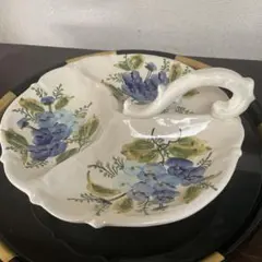 ヨーロッパ ハンドメイドの磁器・陶器 蓋付きボウル ぶどうモチーフ