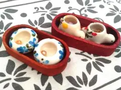 グアム　ミニチュア陶器のセットと木製収納ボックス