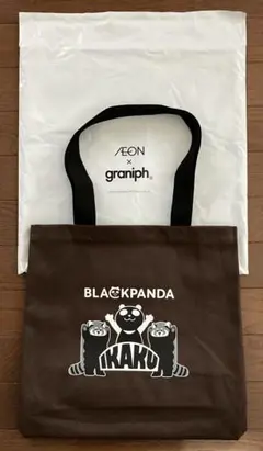 AEON × graniph グラニフコラボ ブラックパンダ トートバッグ 茶色