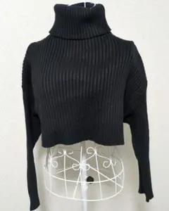 GRL リブ編みタートルネックショート丈ニットトップス ブラック Fサイズ