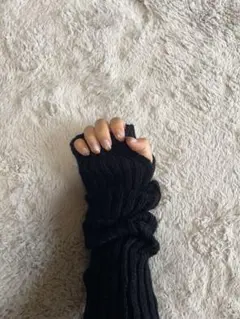 リブ編み ブラック アームカバー