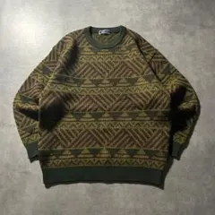ヴィンテージ RINALD 幾何学模様 ウール レトロ デザイン ニットセーター