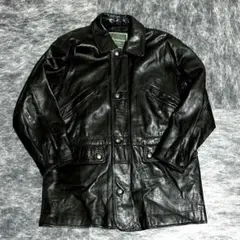 Vallemosso ヴィンテージレザージャケット　カーコート　羊革　Mサイズ黒