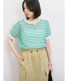 Samansa Mos2 blue ボーダーニットプルオーバー