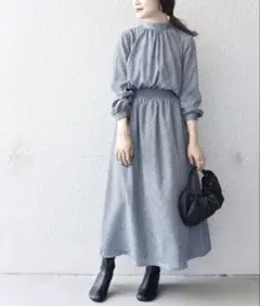 美品✨SHIPS ウエストシャーリング プリント ワンピース 長袖 小花柄