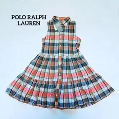 新品✨ポロラルフローレン インド綿 ポニーロゴ入チェックフレアワンピース 120
