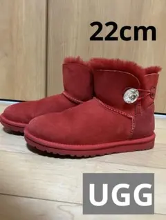 【美品】UGG ムートンブーツ 赤 ベイリーボタン スワロフスキー 22cm