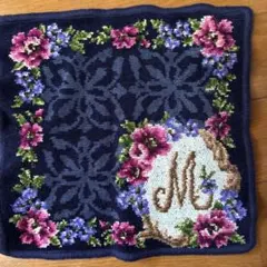 Enjeau 花柄刺繍 ネイビー ハンカチ