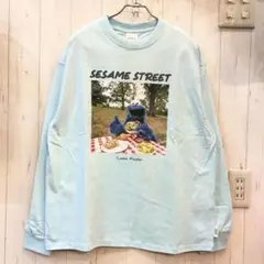SESAME STREETフォトプリントクルーネックロンT ブルー　XLサイズ