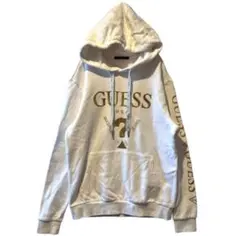 GUESS 金ロゴ　ゲス　パーカー　白　メタリック　ゴールド　ゆるだぼ　used
