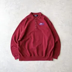 90s LANDS'END ランズエンド スウェットポロ バーガンディ USA製