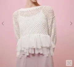ルルウィルビー ペプラム ニット シースルー アルアバイル 白 トップス