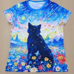 黒猫 星月夜風 Tシャツ 大きめＳ