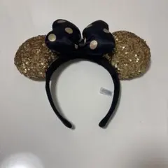 ディズニー　ミニーカチューシャ　スパンコール　ゴールド×ブラック