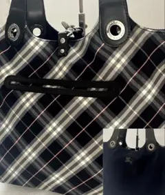 ●バーバリーブルーレーベル　舟形トートバッグ　リバーシブル　ノバチェック　肩掛け