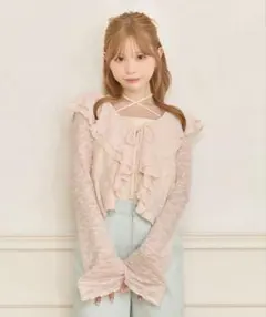 usagiCELFORD♡フリルカラー付きビジューカーデ CELFORD（セルフォード）の「フリルカラー付きビジューカーデ（ニット