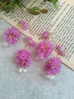 814★2ペア4個オリジナルチャーム、コネクター、ボリュームフラワー、紫陽花