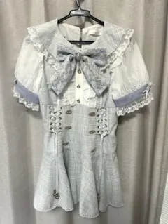 LIZLISA 半袖メッセージリボンツイードセットアップ ブルー