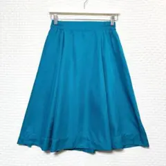 アースミュージック フレアスカート 青緑 F ウエストゴム ミモレ丈