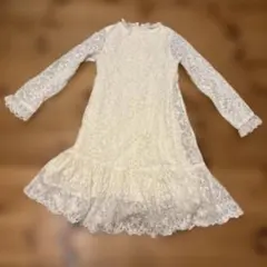 ホワイトレースワンピース 長袖　140cm