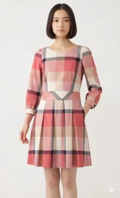 BLUE LABEL CRESTBRIDGE ピンク　チェック ワンピース 34