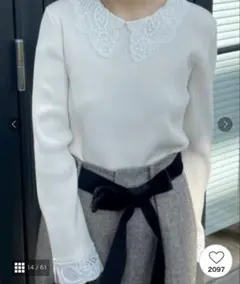 1回使用Couture Broochレース衿カフス付きリブニット38サイズ