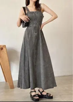 バックオープンフレアデニムキャミワンピース[tu765]