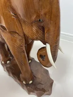 木彫り　ゾウ　象　アンティークスタイル　置物　シンガポール　民族製品
