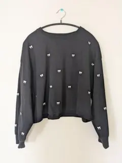 AS KNOW AS リボン　刺繍　黒　長袖トップス　Ｔシャツ