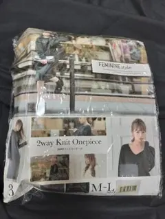 新品未使用　2way ニットワンピース　 M-L 　グレー 長袖　Vネック