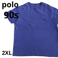 POLO ラルフローレン　90年代 ポケット　刺繍ロゴ　ブルー　半袖Tシャツ