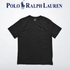 Ralph Laurenラルフローレン Vネックカットソー ポニー 刺繍 黒L