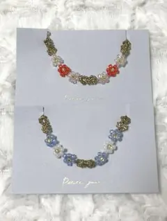 【赤×青】✿ハンドメイド フラワーモチーフ ブレスレット︎✿ 2個セット