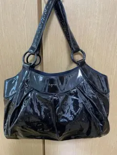 美品✨agnes b トートバッグ ハンドバッグ エナメル 黒 軽量チャーム 