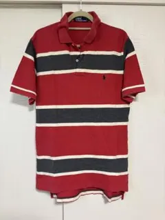 Polo by Ralph Lauren 赤グレー ストライプ ポロシャツ L