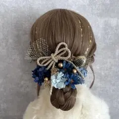 クラシックブルー♡金箔付♡髪飾り ヘッドドレス 前撮り 成人式 卒業式 七五三
