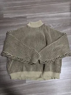 ストライプ ハイネックニット