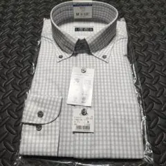 ノンアイロン　ボタンダウン　ワイシャツ　M　アオキ　チェック　グレー　39−86