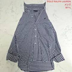 人気♥️ポロラルフローレン ギンガムチェック長袖シャツ 紺×白 メンズM～L