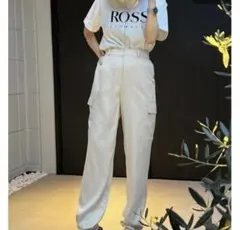 Re:EDIT サテン カーゴパンツ S ホワイト 裾ドロスト ゴムウエストのサムネイル
