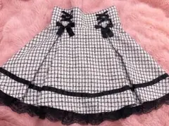 【最終お値下げ美品】evelyn チェック ビジューリボンスカート