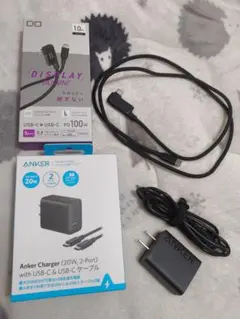 cio シリコンケーブル（ディスプレイ付） & ANKER 充電器/ケーブル