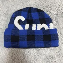 【希少】supreme big logo beanie blue